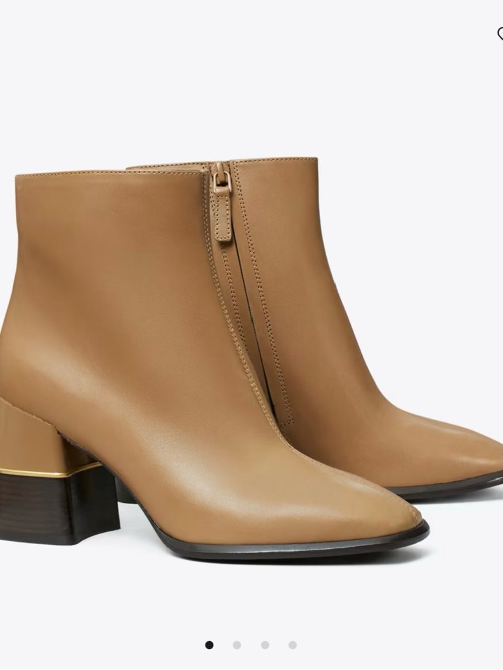 Tory Burch Leather Ankle Boots Tan Brown Gold Detail Block Heel side zip Sz 9